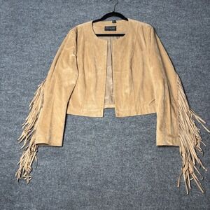 Escalier Open Front Tassel Jacket Women's Large Boho Fringe Faux Suede Western
